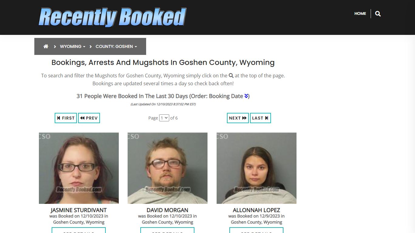 Bookings, Arrests and Mugshots in Goshen County, Wyoming